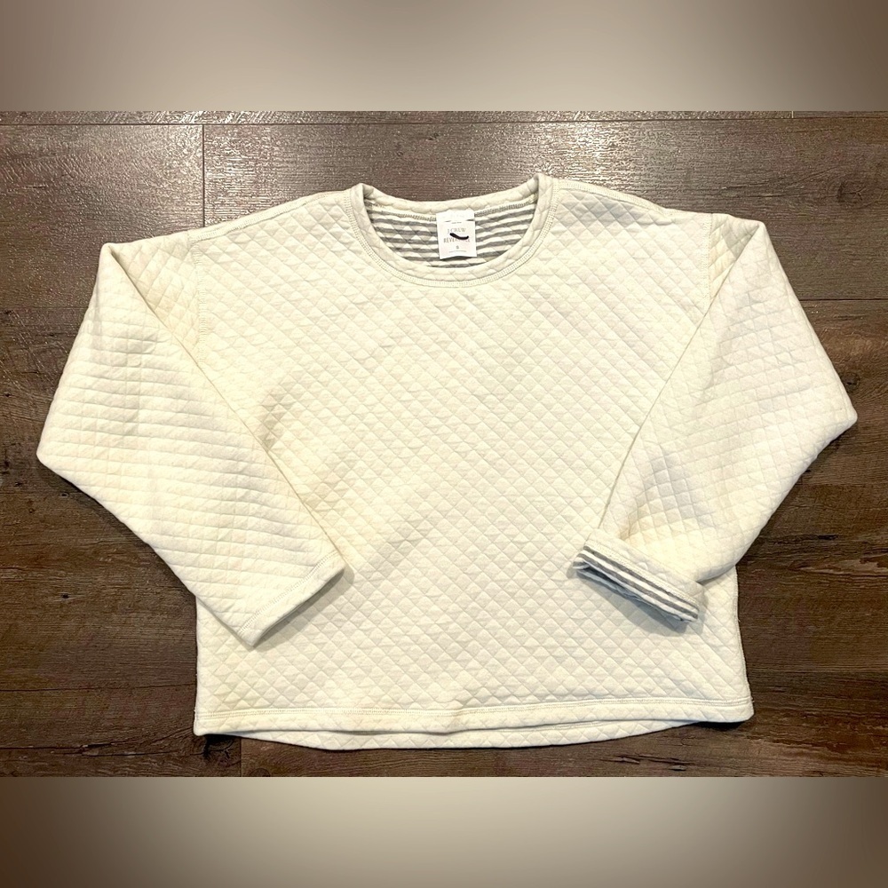 J Crew Women’s White And Striped Reversible Quilted Crewneck Sweatshirt Size S
